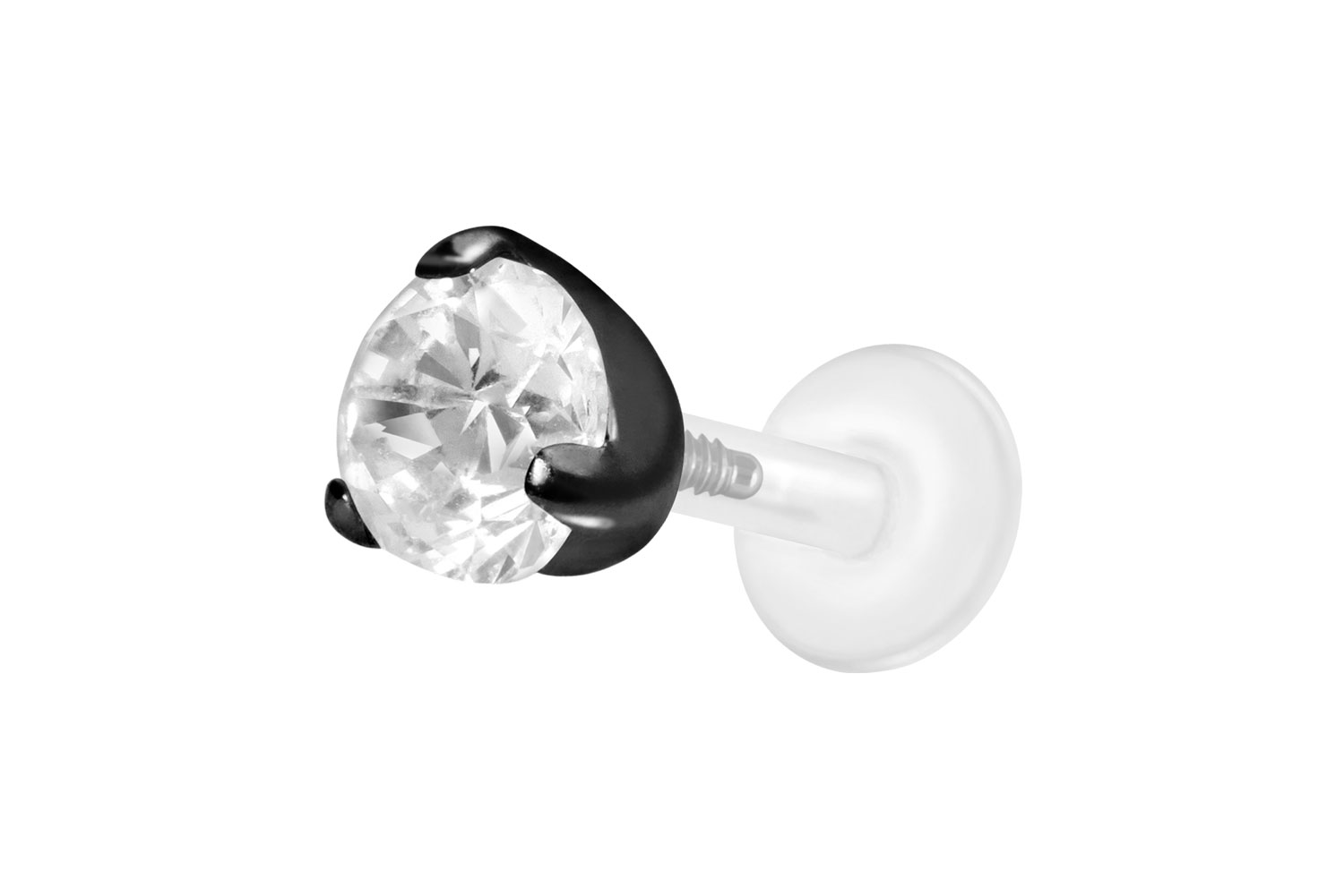 PTFE Labret Piercing mit Innengewinde + Titan-Aufsatz EINGEFASSTER KRISTALL